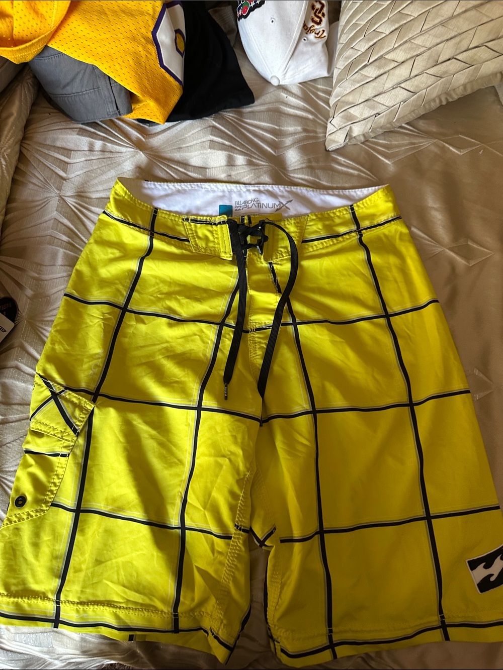 Billabong Yellow and Black Grid Men's Board Shorts